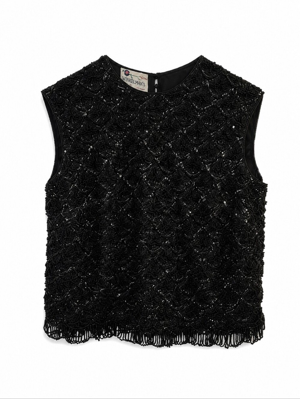 Rare Vintage Black Hand Beaded Evening Tank Size 12, Glam, Cocktail, Party